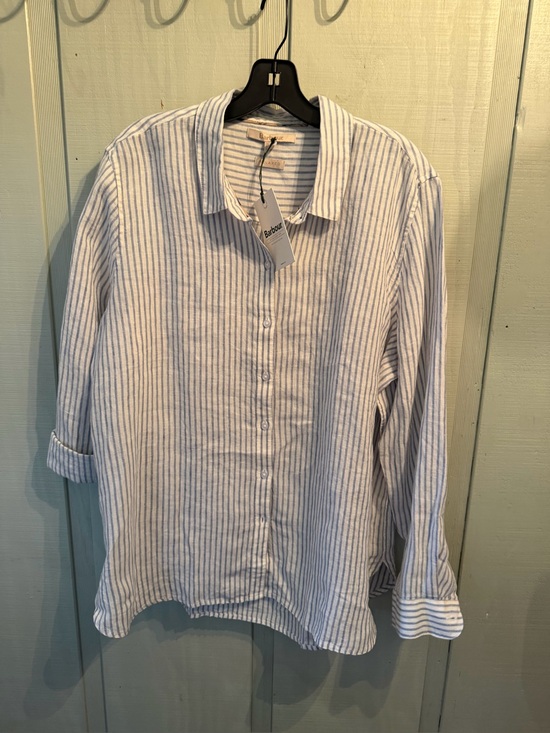 Tops - Barbour Marine  Blue & White Stripe Linen Shirt
